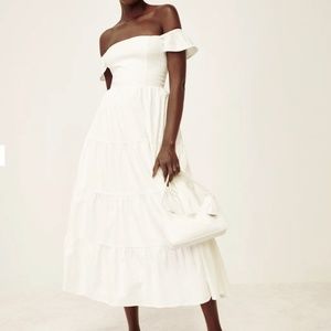 Reformation Derek Off the Shoulder Ivory white  tiered dress size 4